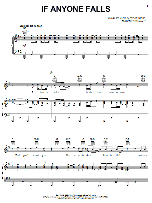 Stevie Nicks If Anyone Falls sheet music notes and chords arranged for Piano, Vocal & Guitar Chords (Right-Hand Melody)