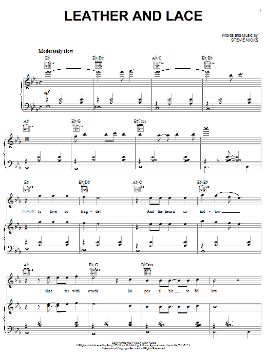 Stevie Nicks Leather And Lace sheet music notes and chords arranged for Lead Sheet / Fake Book
