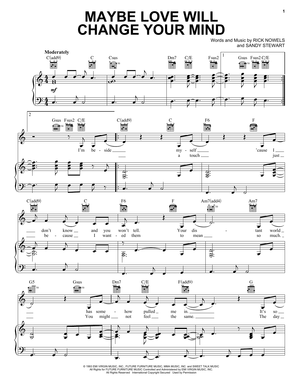 Stevie Nicks Maybe Love Will Change Your Mind sheet music notes and chords arranged for Piano, Vocal & Guitar Chords (Right-Hand Melody)