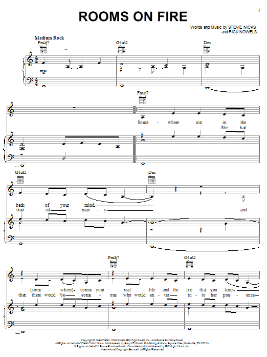 Stevie Nicks Rooms On Fire sheet music notes and chords arranged for Piano, Vocal & Guitar Chords (Right-Hand Melody)