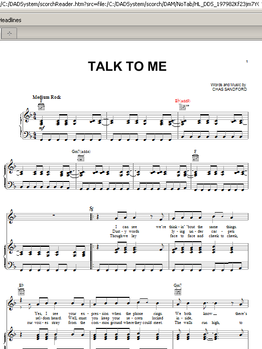 Stevie Nicks Talk To Me sheet music notes and chords arranged for Piano, Vocal & Guitar Chords (Right-Hand Melody)
