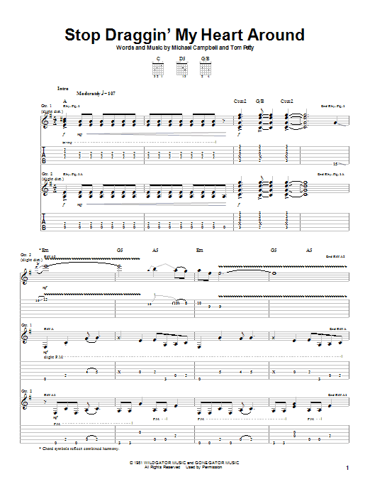 Stevie Nicks with Tom Petty Stop Draggin' My Heart Around sheet music notes and chords arranged for Guitar Tab