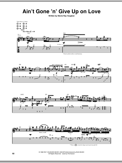 Stevie Ray Vaughan Ain't Gone 'n' Give Up On Love sheet music notes and chords arranged for Piano, Vocal & Guitar Chords (Right-Hand Melody)