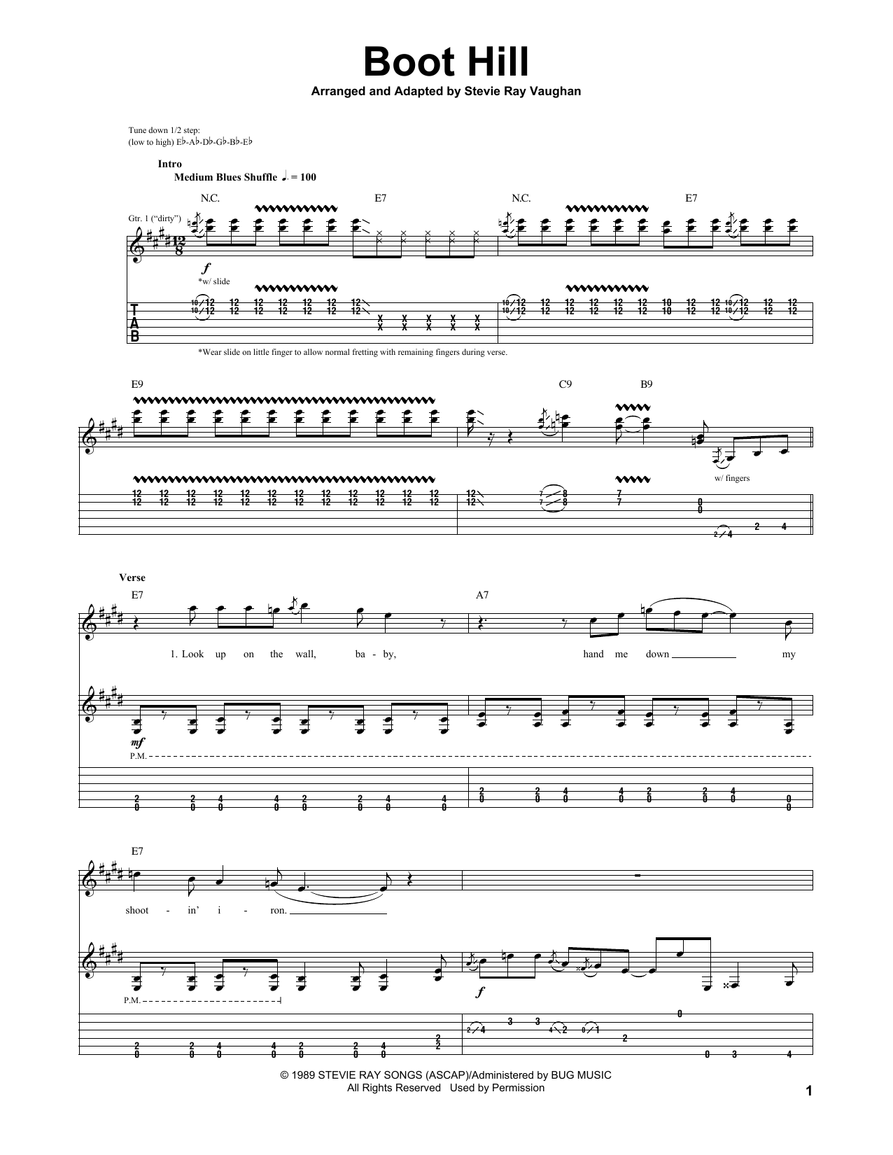 Stevie Ray Vaughan Boot Hill sheet music notes and chords arranged for Guitar Tab