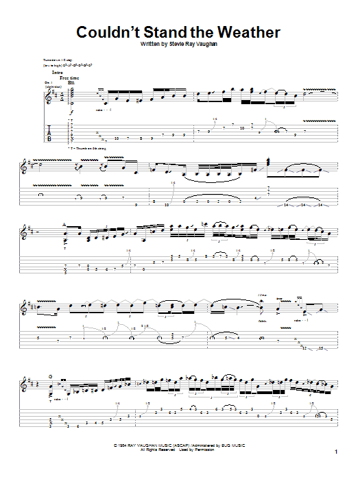 Stevie Ray Vaughan Couldn't Stand The Weather sheet music notes and chords arranged for Bass Guitar Tab