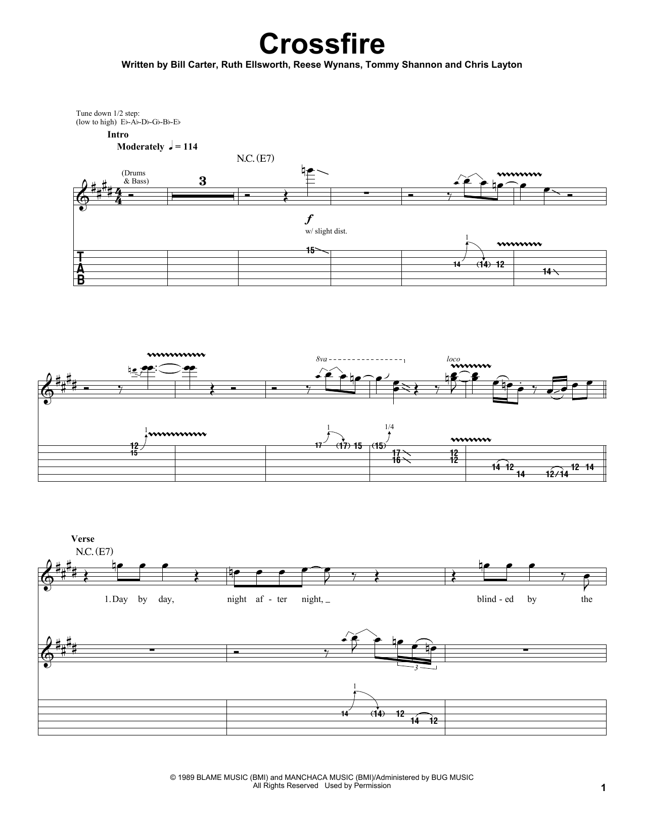 Stevie Ray Vaughan Crossfire sheet music notes and chords arranged for Drums Transcription