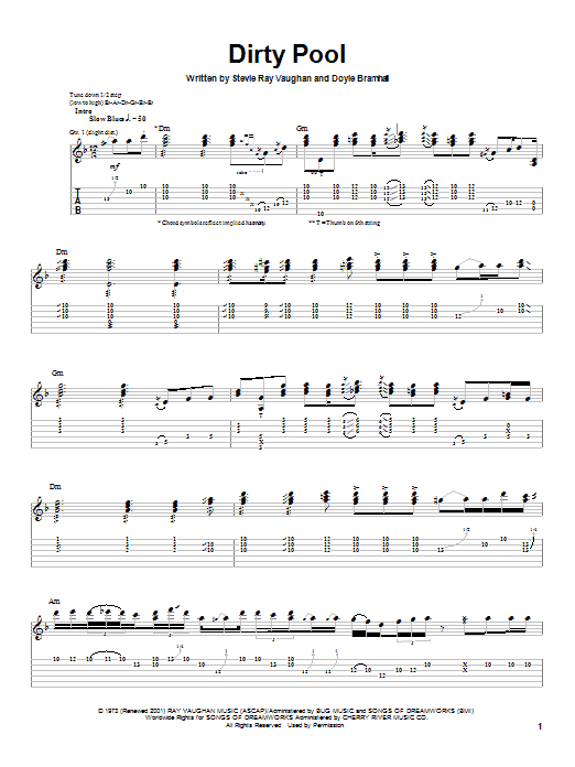 Stevie Ray Vaughan Dirty Pool sheet music notes and chords arranged for Guitar Tab (Single Guitar)