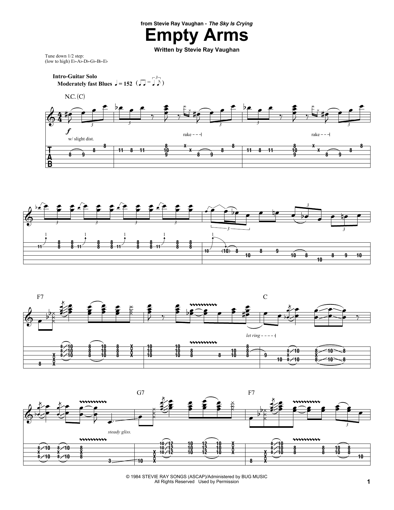 Stevie Ray Vaughan Empty Arms sheet music notes and chords arranged for Real Book – Melody, Lyrics & Chords