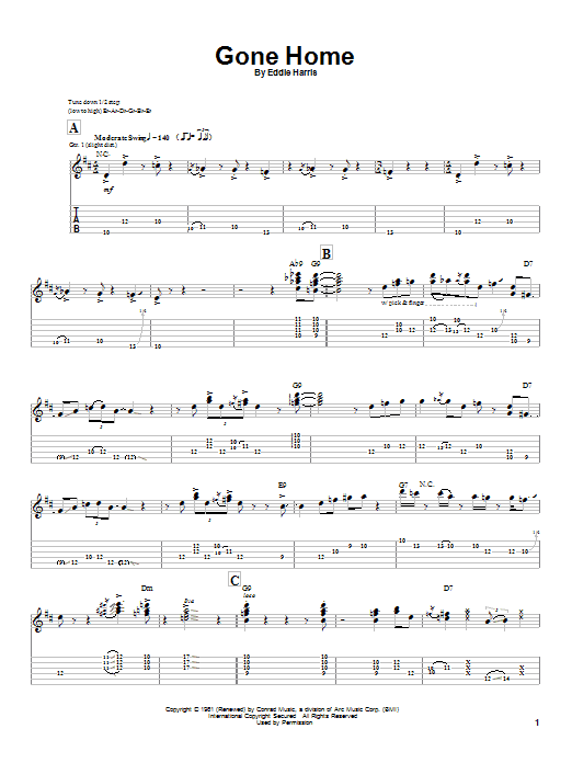 Stevie Ray Vaughan Gone Home sheet music notes and chords arranged for Guitar Tab