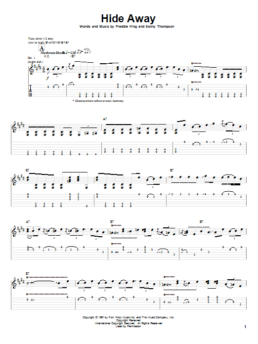 Stevie Ray Vaughan Hide Away sheet music notes and chords arranged for Guitar Tab
