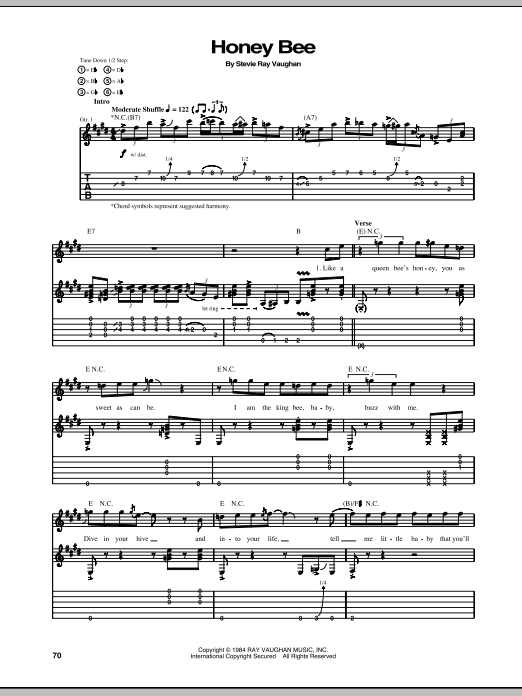 Stevie Ray Vaughan Honey Bee sheet music notes and chords arranged for Guitar Tab (Single Guitar)