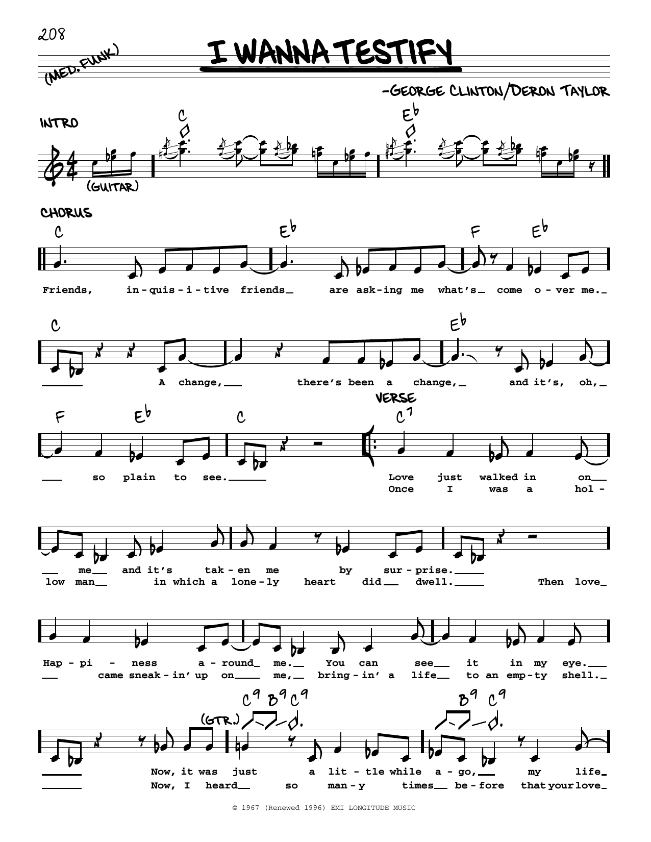 Stevie Ray Vaughan I Wanna Testify sheet music notes and chords arranged for Real Book – Melody & Chords