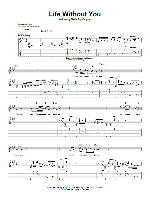 Stevie Ray Vaughan Life Without You sheet music notes and chords arranged for Guitar Tab