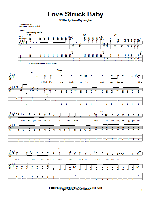 Stevie Ray Vaughan Love Struck Baby sheet music notes and chords arranged for Guitar Chords/Lyrics