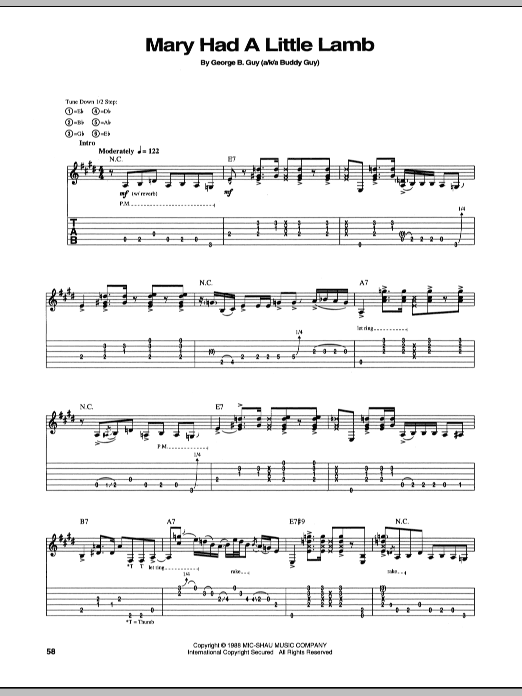 Stevie Ray Vaughan Mary Had A Little Lamb sheet music notes and chords arranged for Easy Guitar Tab
