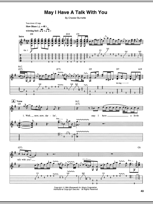 Stevie Ray Vaughan May I Have A Talk With You sheet music notes and chords arranged for Guitar Tab