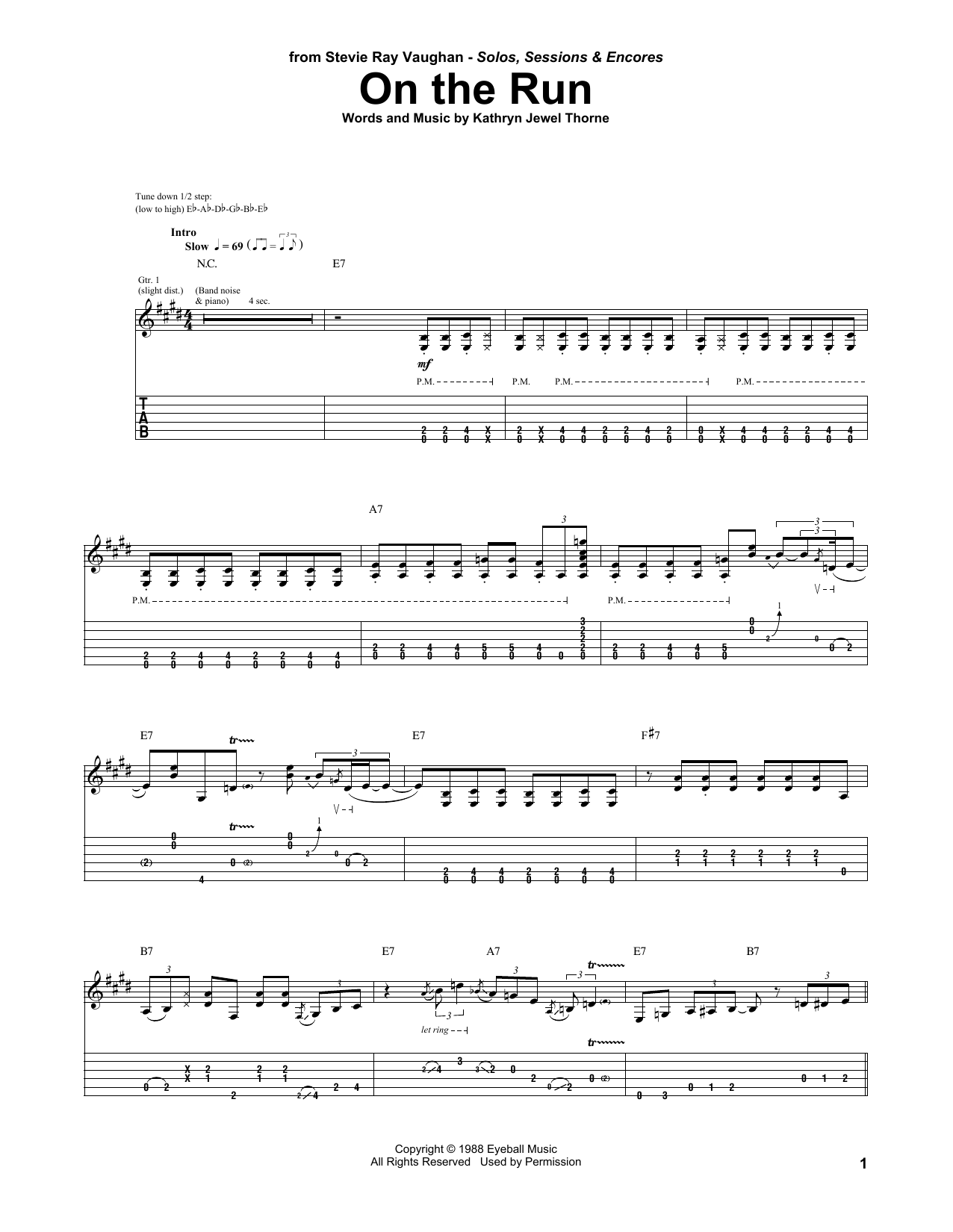 Stevie Ray Vaughan On The Run sheet music notes and chords arranged for Guitar Tab