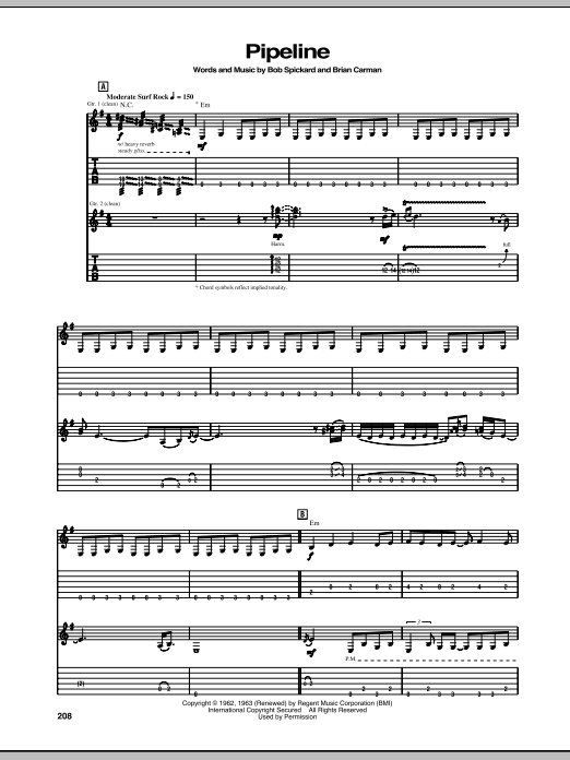 Stevie Ray Vaughan Pipeline sheet music notes and chords arranged for Guitar Tab
