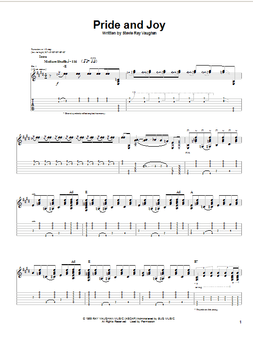 Stevie Ray Vaughan Pride And Joy (acoustic version) sheet music notes and chords arranged for Guitar Tab