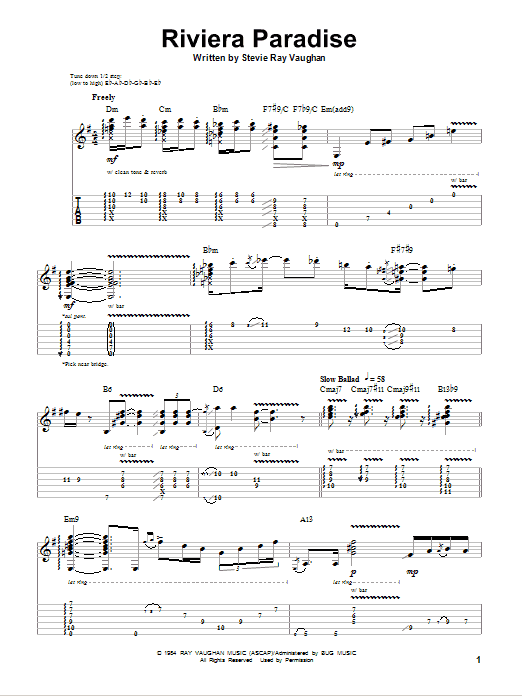 Stevie Ray Vaughan Riviera Paradise sheet music notes and chords arranged for Guitar Tab (Single Guitar)