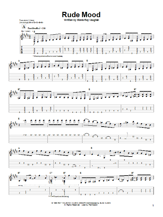 Stevie Ray Vaughan Rude Mood sheet music notes and chords arranged for Guitar Tab