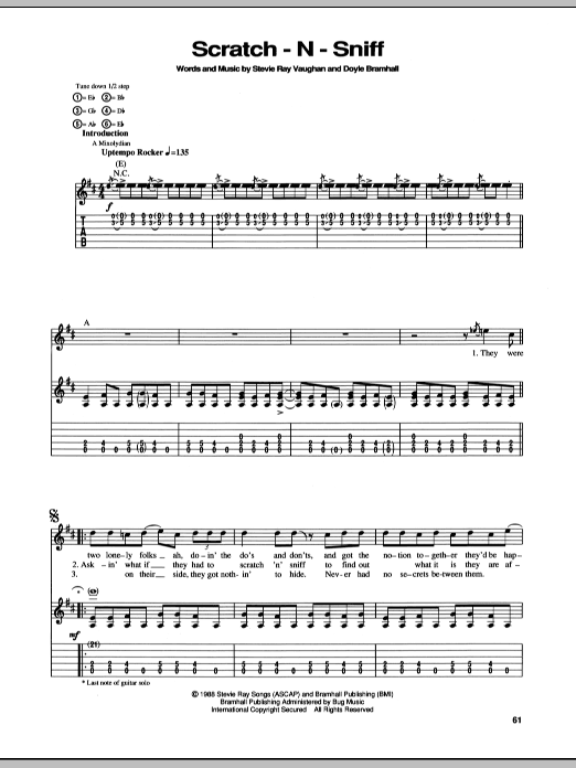 Stevie Ray Vaughan Scratch-N-Sniff sheet music notes and chords arranged for Guitar Tab