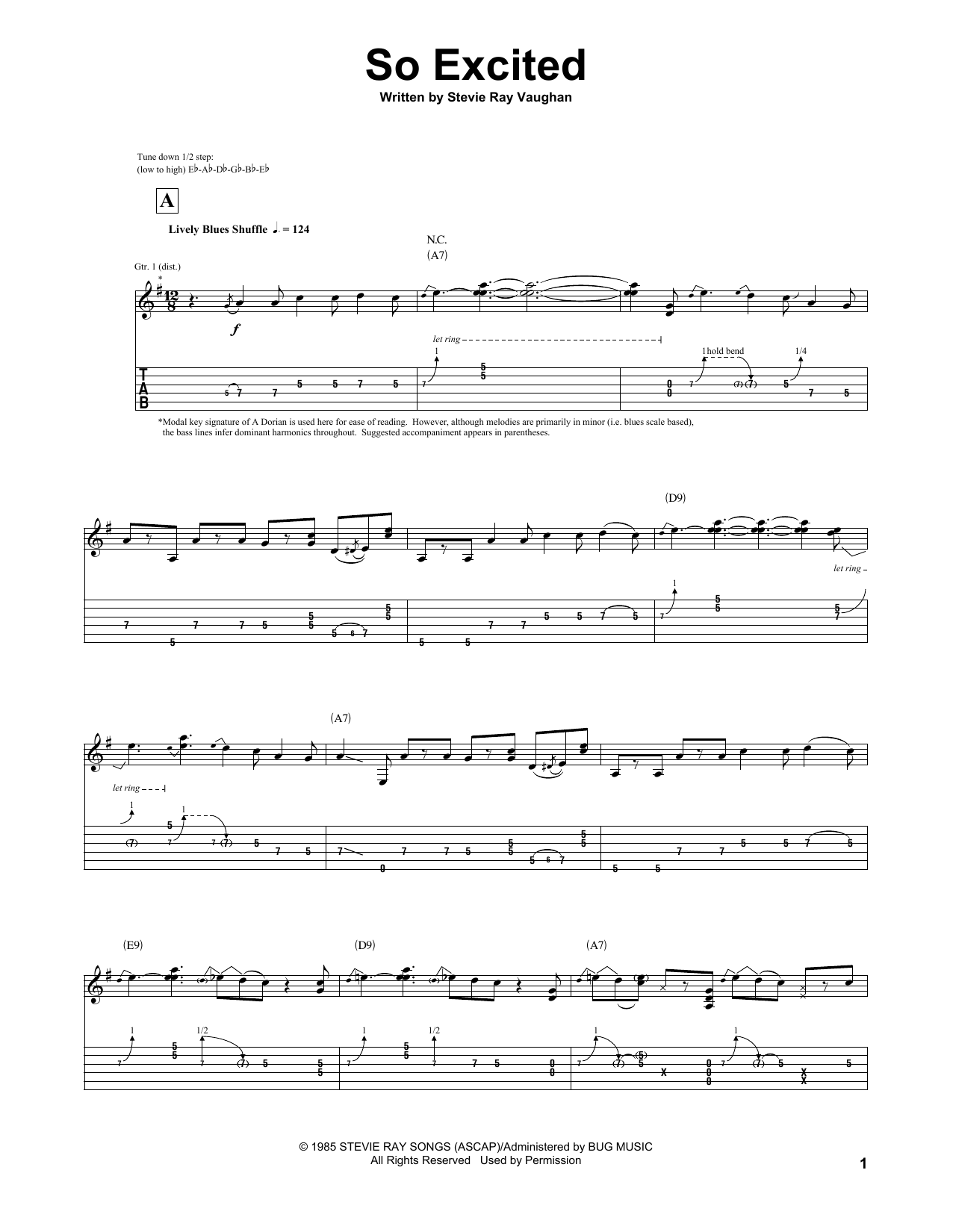 Stevie Ray Vaughan So Excited sheet music notes and chords arranged for Guitar Tab
