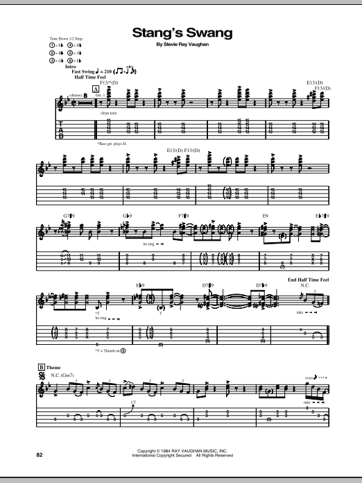Stevie Ray Vaughan Stang's Swang sheet music notes and chords arranged for Guitar Tab