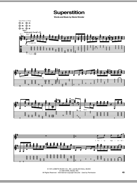 Stevie Ray Vaughan Superstition sheet music notes and chords arranged for Guitar Tab