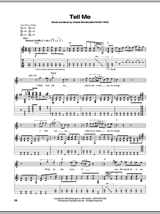 Stevie Ray Vaughan Tell Me sheet music notes and chords arranged for Guitar Tab
