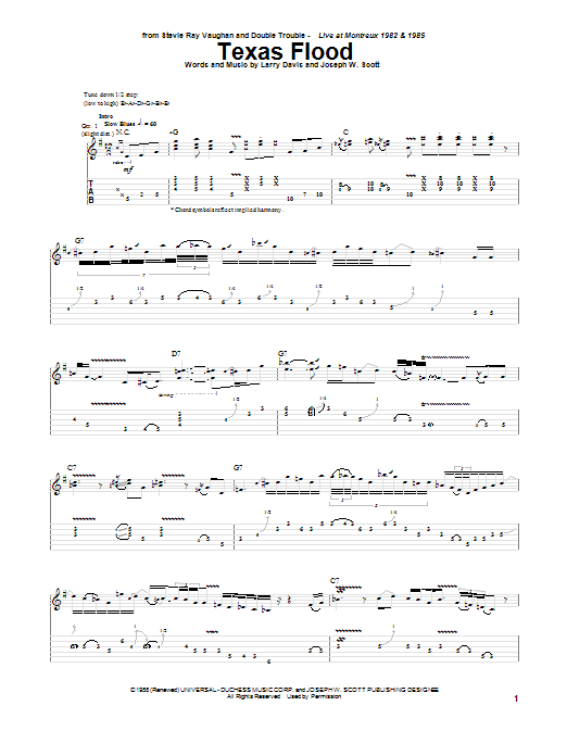 Stevie Ray Vaughan Texas Flood sheet music notes and chords arranged for Guitar Tab (Single Guitar)