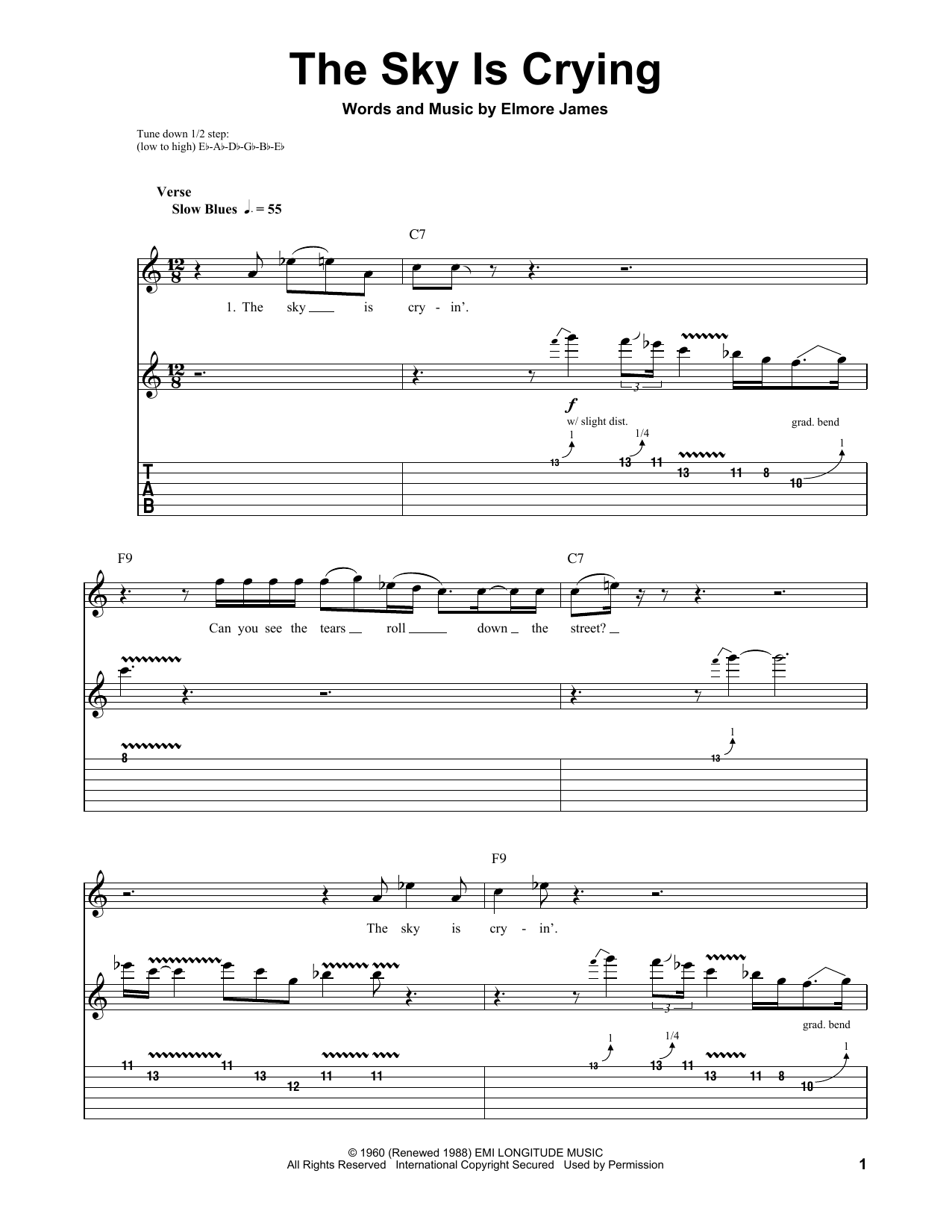 Stevie Ray Vaughan The Sky Is Crying sheet music notes and chords arranged for Guitar Tab (Single Guitar)