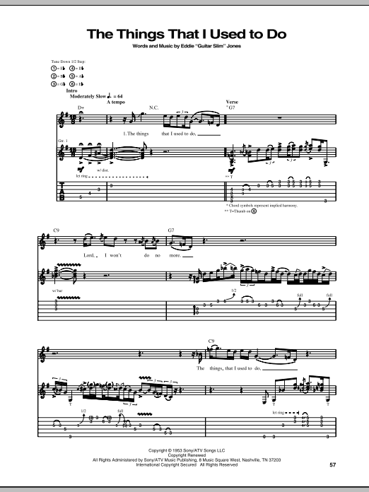 Stevie Ray Vaughan The Things That I Used To Do sheet music notes and chords arranged for Guitar Tab
