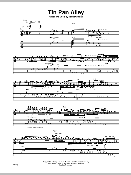 Stevie Ray Vaughan Tin Pan Alley sheet music notes and chords arranged for Piano, Vocal & Guitar Chords (Right-Hand Melody)