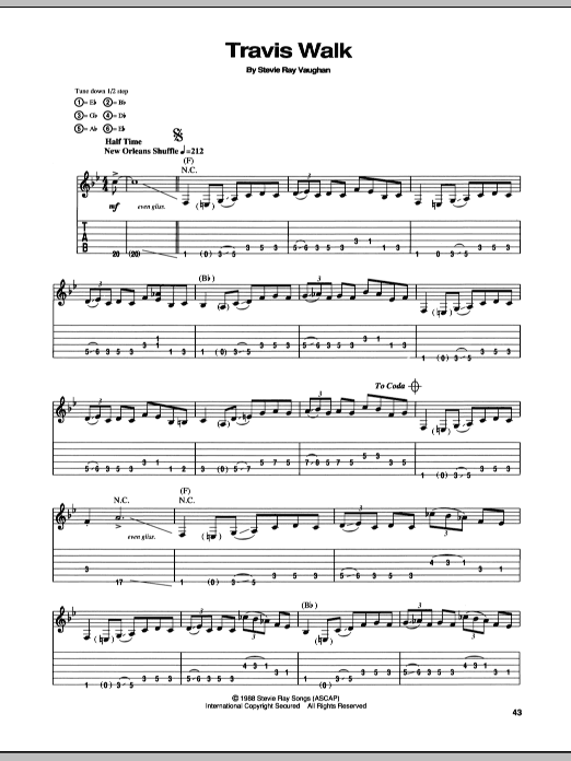 Stevie Ray Vaughan Travis Walk sheet music notes and chords arranged for Guitar Tab