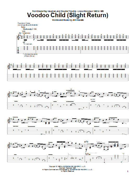 Stevie Ray Vaughan Voodoo Child (Slight Return) sheet music notes and chords arranged for Guitar Tab