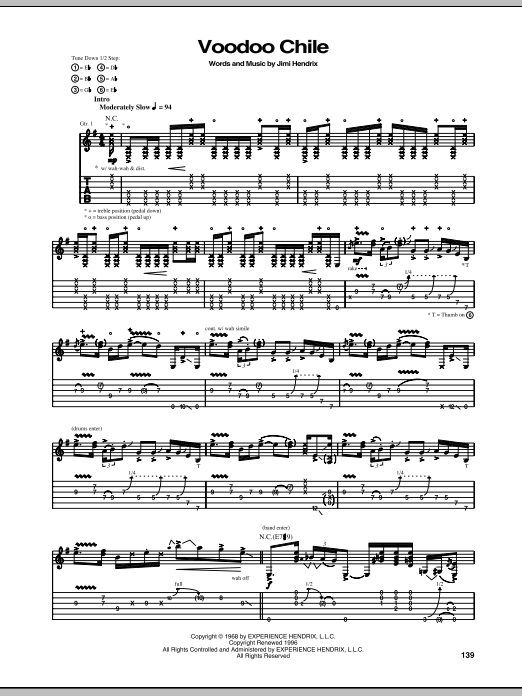 Stevie Ray Vaughan Voodoo Chile sheet music notes and chords arranged for Guitar Tab
