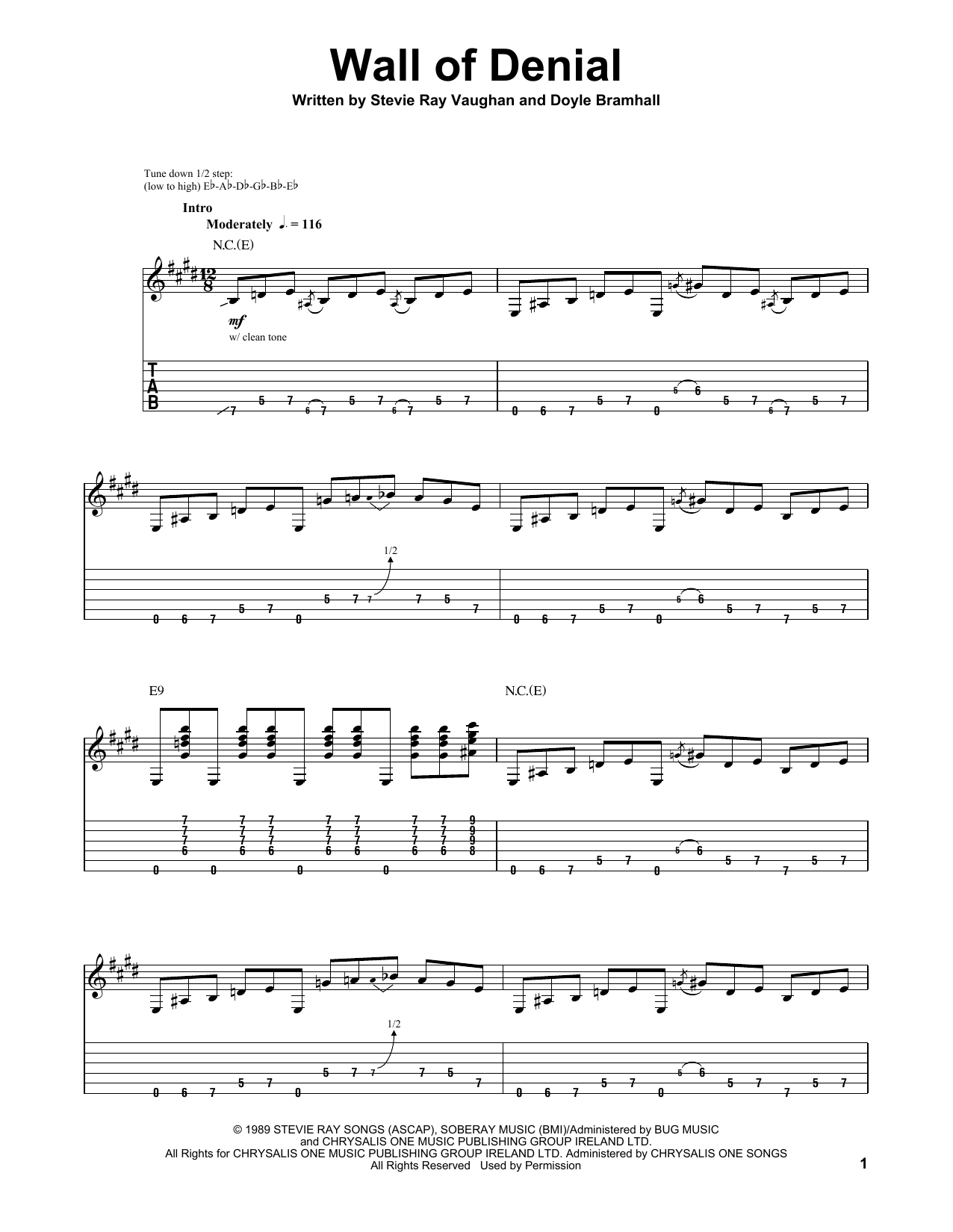 Stevie Ray Vaughan Wall Of Denial sheet music notes and chords arranged for Guitar Tab (Single Guitar)