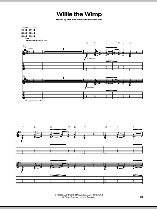 Stevie Ray Vaughan Willie The Wimp sheet music notes and chords arranged for Guitar Tab