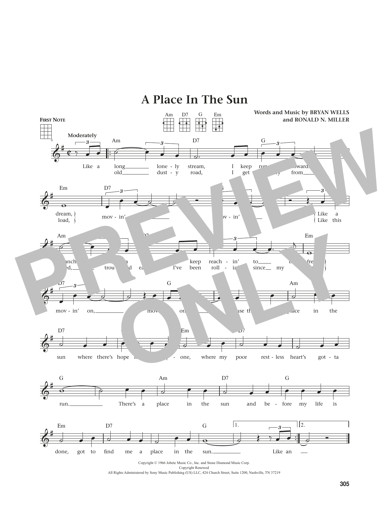 Stevie Wonder A Place In The Sun (from The Daily Ukulele) (arr. Jim Beloff) sheet music notes and chords arranged for Ukulele