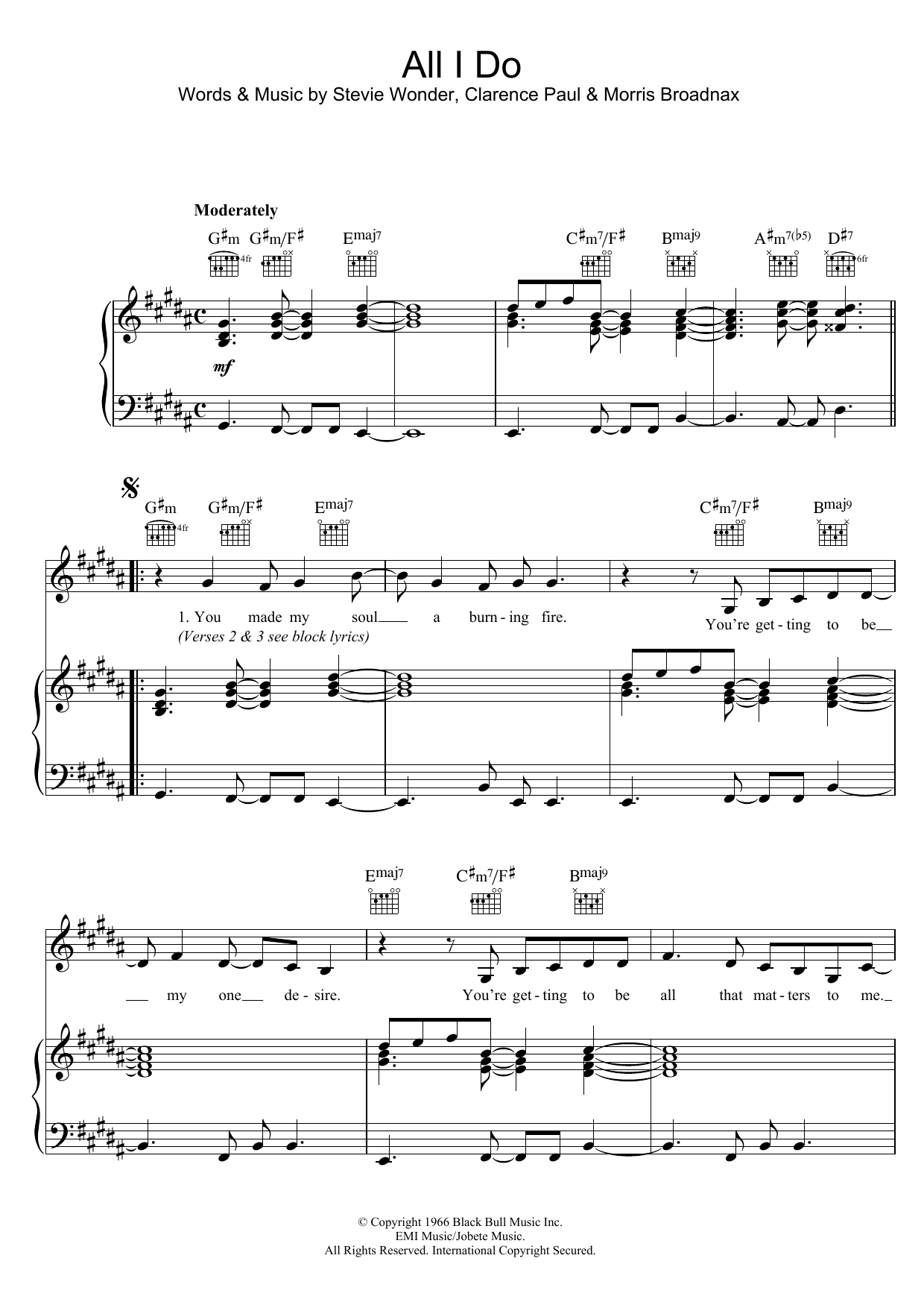 Stevie Wonder All I Do sheet music notes and chords arranged for Piano, Vocal & Guitar Chords (Right-Hand Melody)