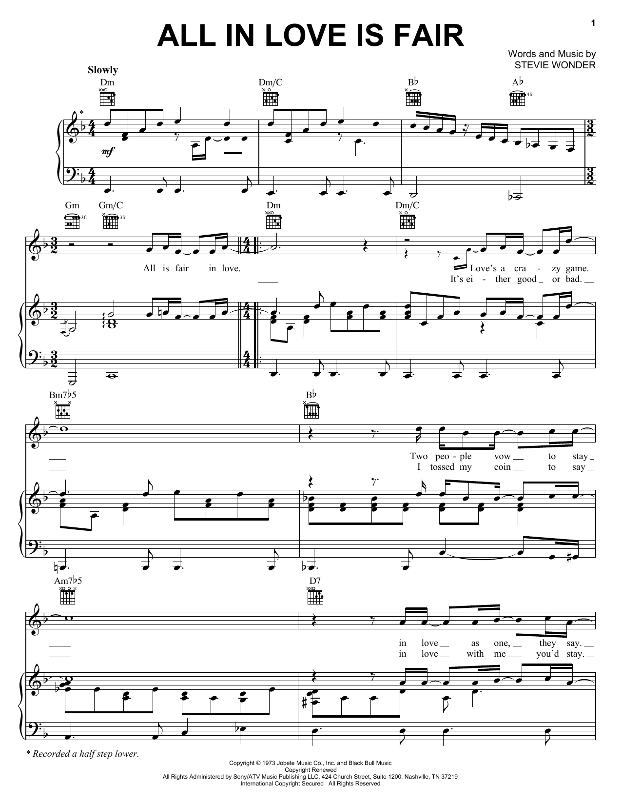 Stevie Wonder All In Love Is Fair sheet music notes and chords arranged for Piano, Vocal & Guitar Chords (Right-Hand Melody)