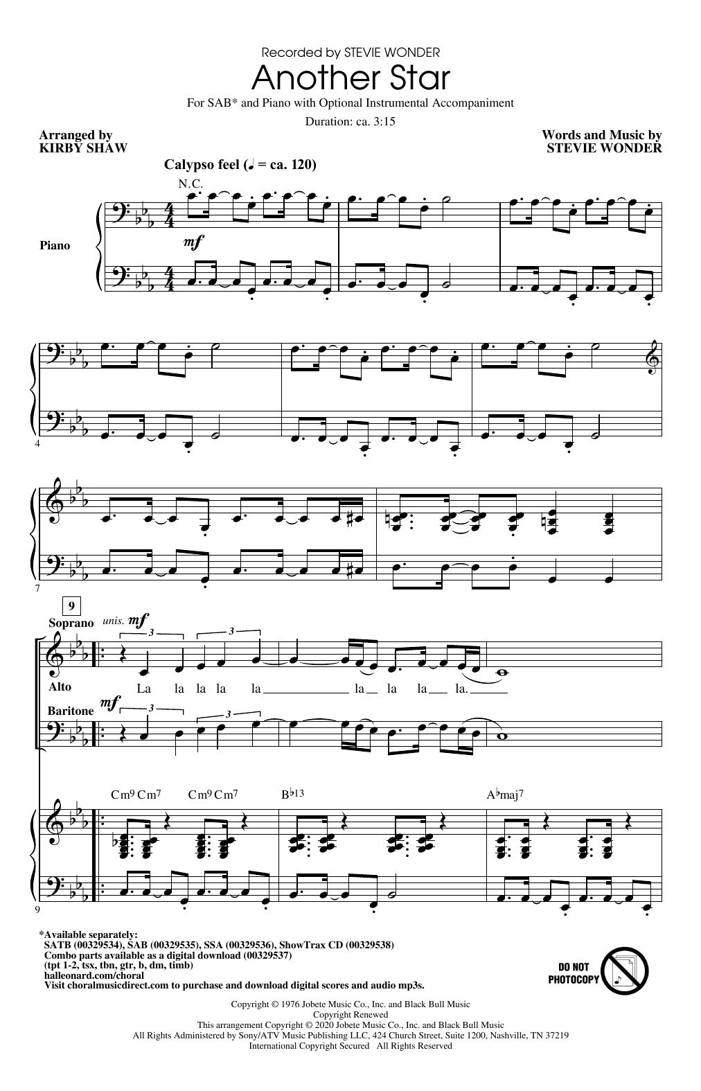 Stevie Wonder Another Star (arr. Kirby Shaw) sheet music notes and chords arranged for SATB Choir