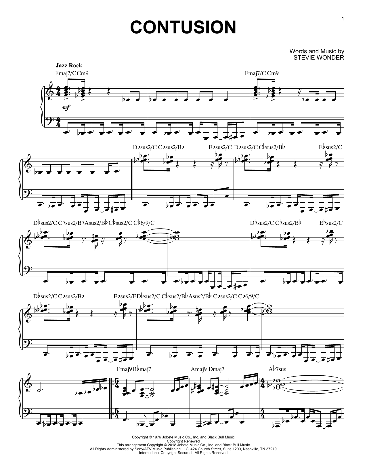 Stevie Wonder Contusion sheet music notes and chords arranged for Piano Solo