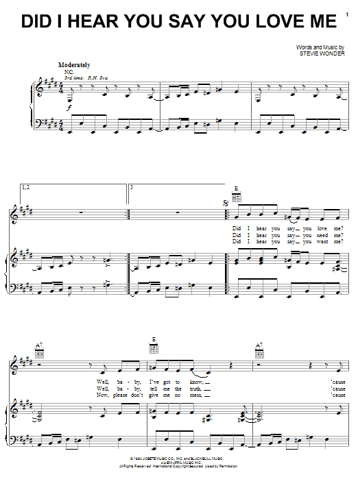 Stevie Wonder Did I Hear You Say You Love Me sheet music notes and chords arranged for Piano, Vocal & Guitar Chords (Right-Hand Melody)