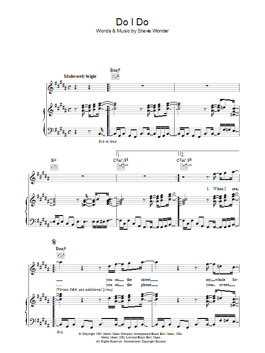 Stevie Wonder Do I Do sheet music notes and chords arranged for Piano, Vocal & Guitar Chords (Right-Hand Melody)