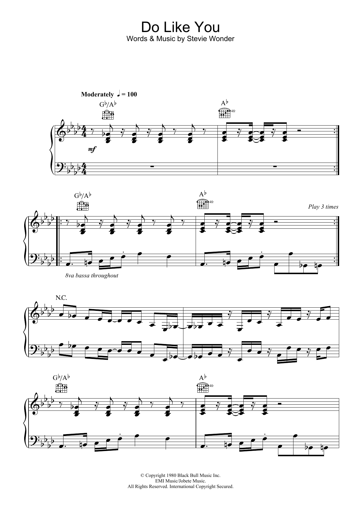 Stevie Wonder Do Like You sheet music notes and chords arranged for Piano, Vocal & Guitar Chords