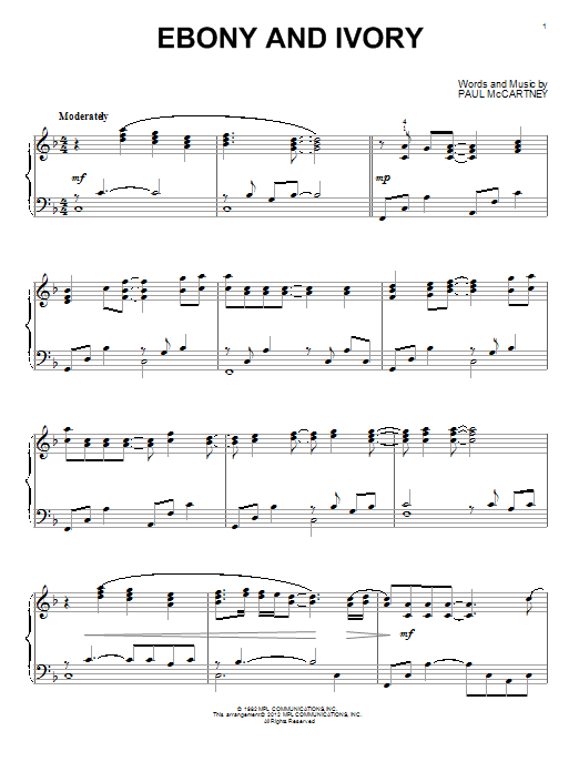 Stevie Wonder Ebony And Ivory sheet music notes and chords arranged for Piano, Vocal & Guitar Chords