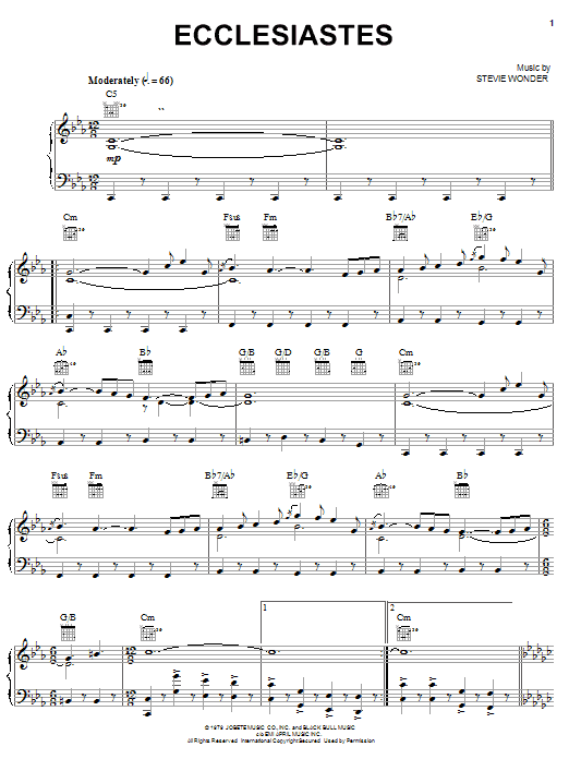 Stevie Wonder Ecclesiastes sheet music notes and chords arranged for Piano, Vocal & Guitar Chords (Right-Hand Melody)