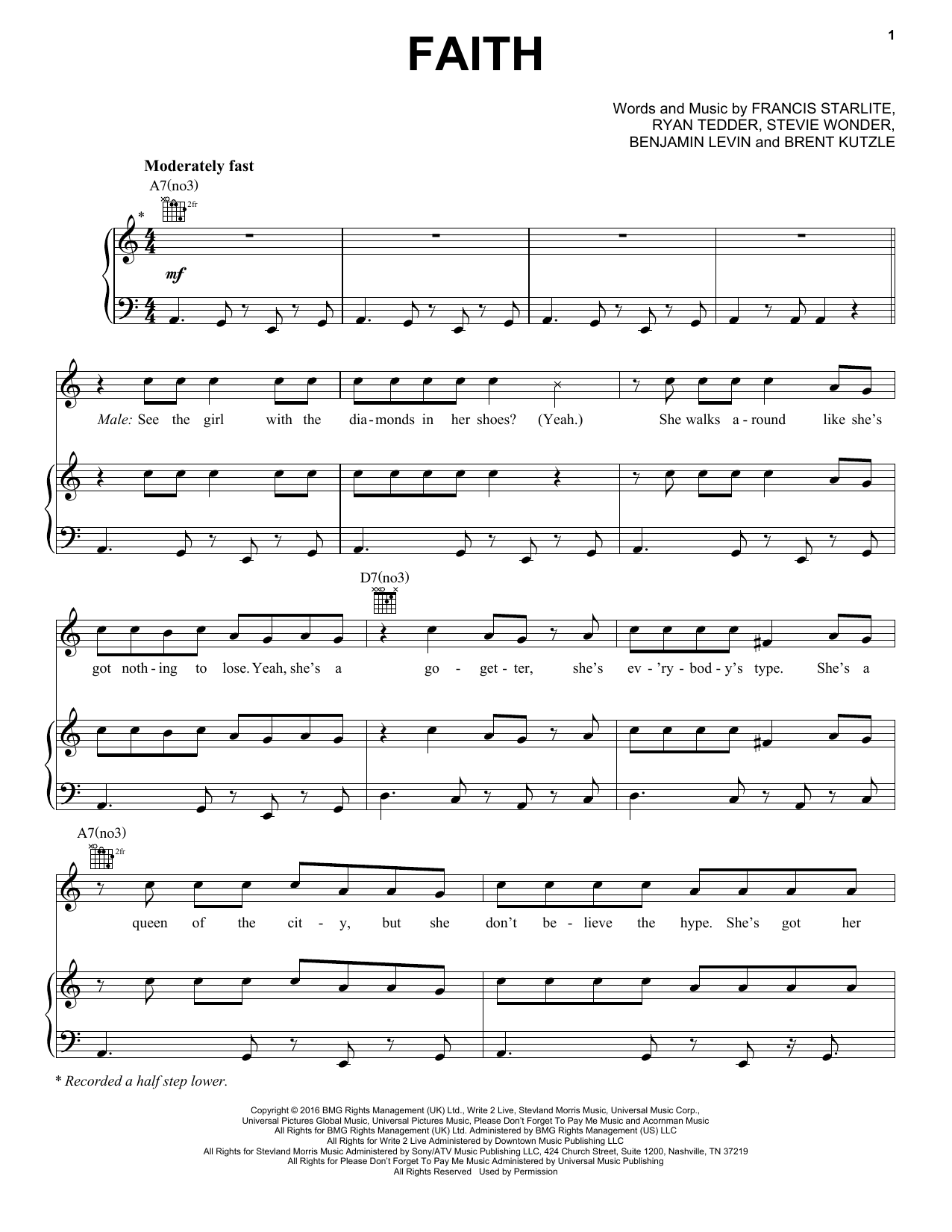 Stevie Wonder feat. Ariana Grande Faith sheet music notes and chords arranged for Piano, Vocal & Guitar Chords (Right-Hand Melody)